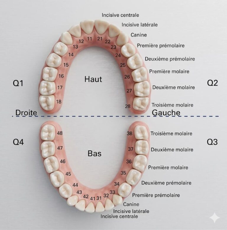 Lire la suite à propos de l’article Schéma dentaire : nom des dents, numérotation et fonctions